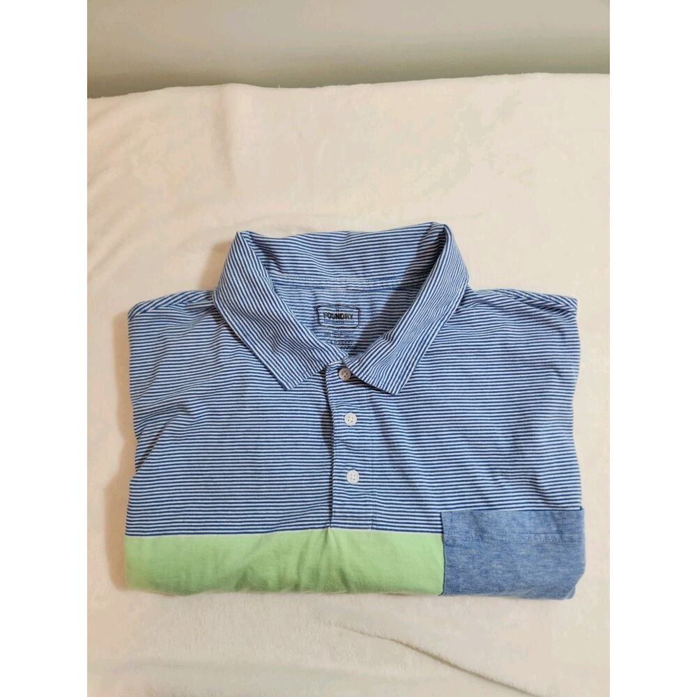 The Foundry Polo Shirt Mens 3XL Blue Striped Short Sleeve Loose Golf